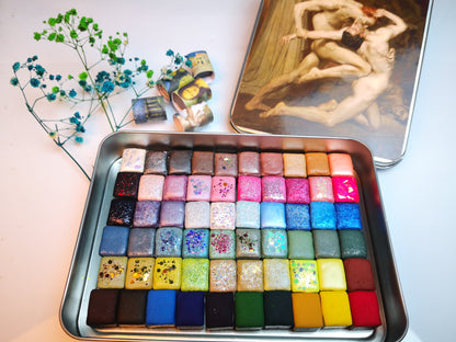 60 Pcs Watercolor Set - Handmade Half Pan Watercolor Paints in Metal Tin Box