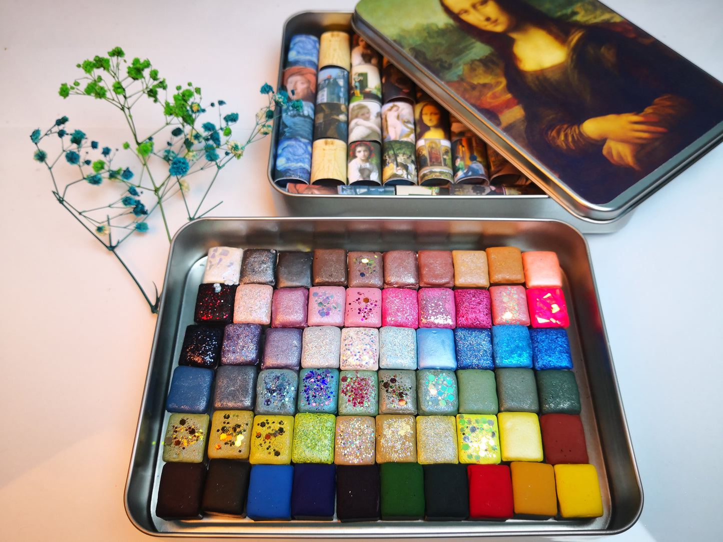 60 Pcs Watercolor Set - Handmade Half Pan Watercolor Paints in Metal Tin Box