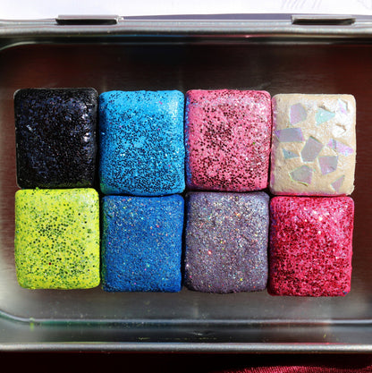 Shimmering Star - 8 Pcs Handmade Watercolor Palette - Glitter Watercolor Half Pan Set with Metal Tin Box