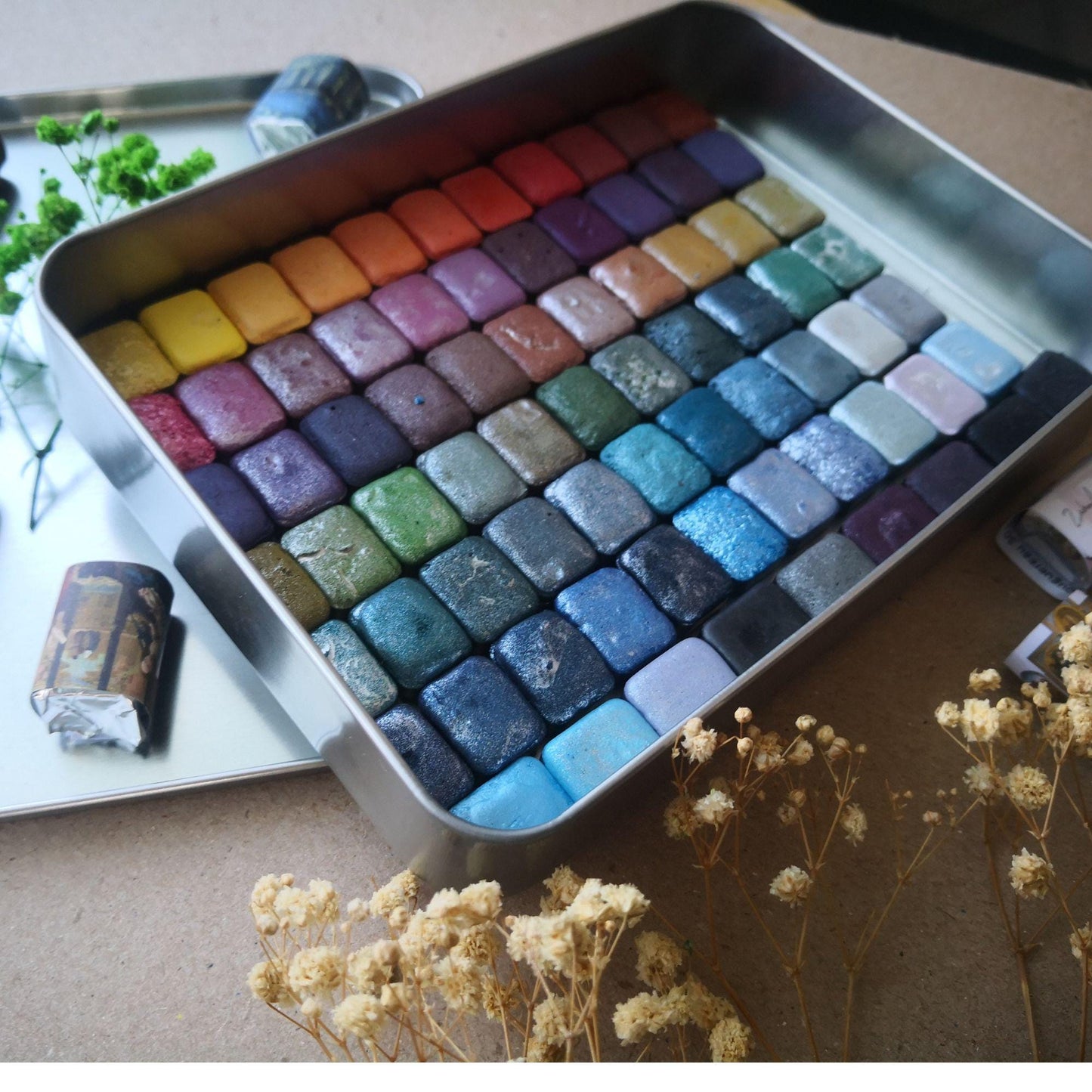 75 Pcs Quarter Pan Watercolor Set - Handmade Watercolor Art Paints - Gift for Artist