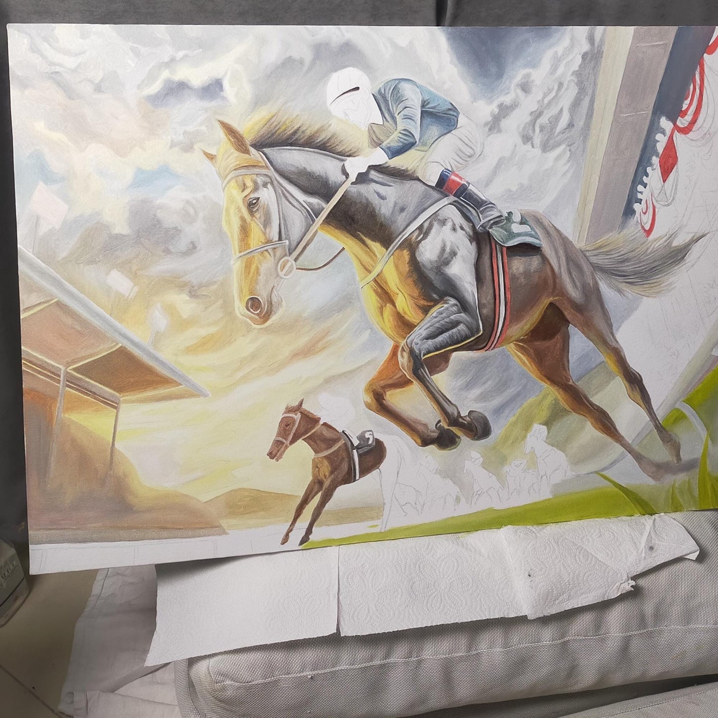 Original Signed Oil Painting - Horse Racing - Champion