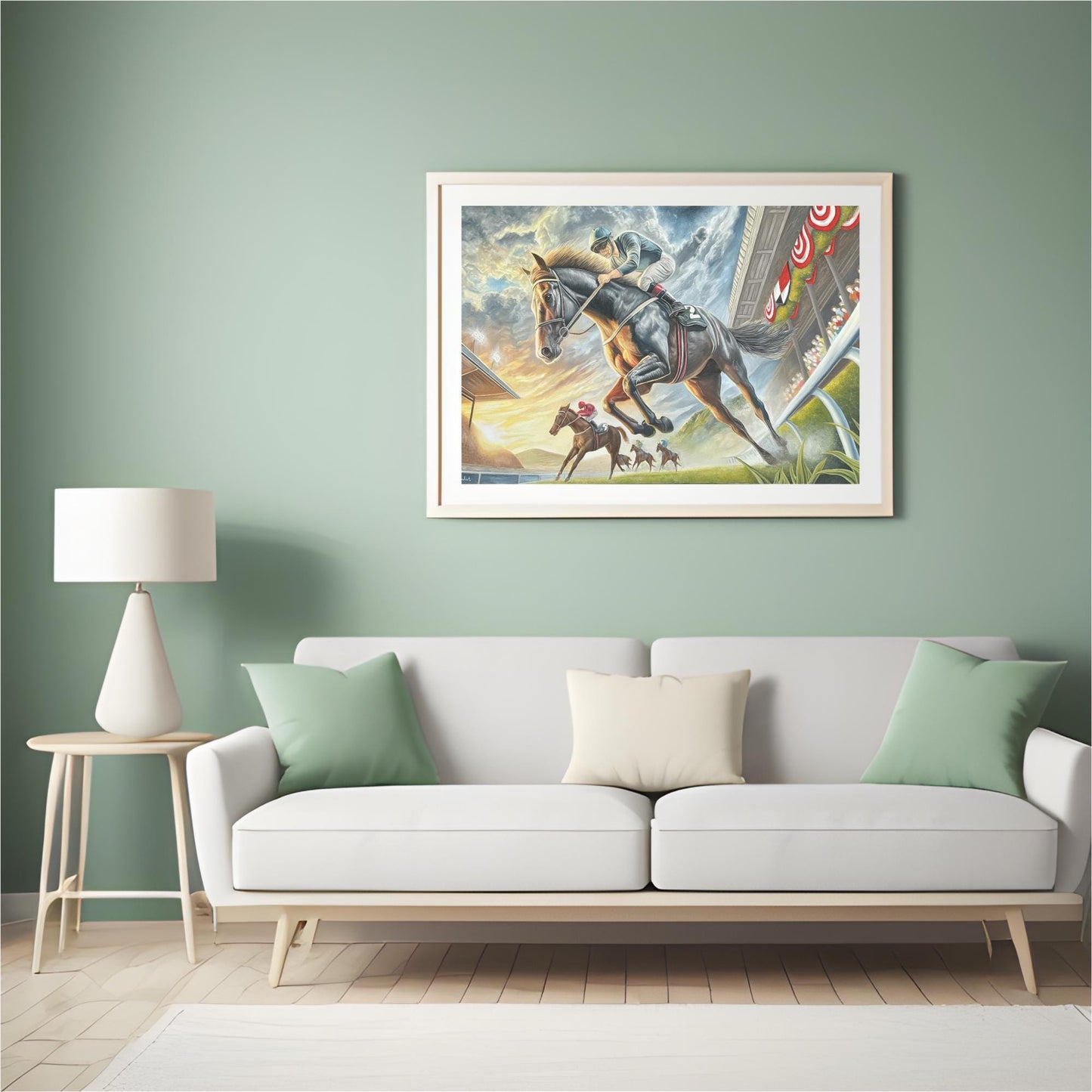 Original Signed Oil Painting - Horse Racing - Champion