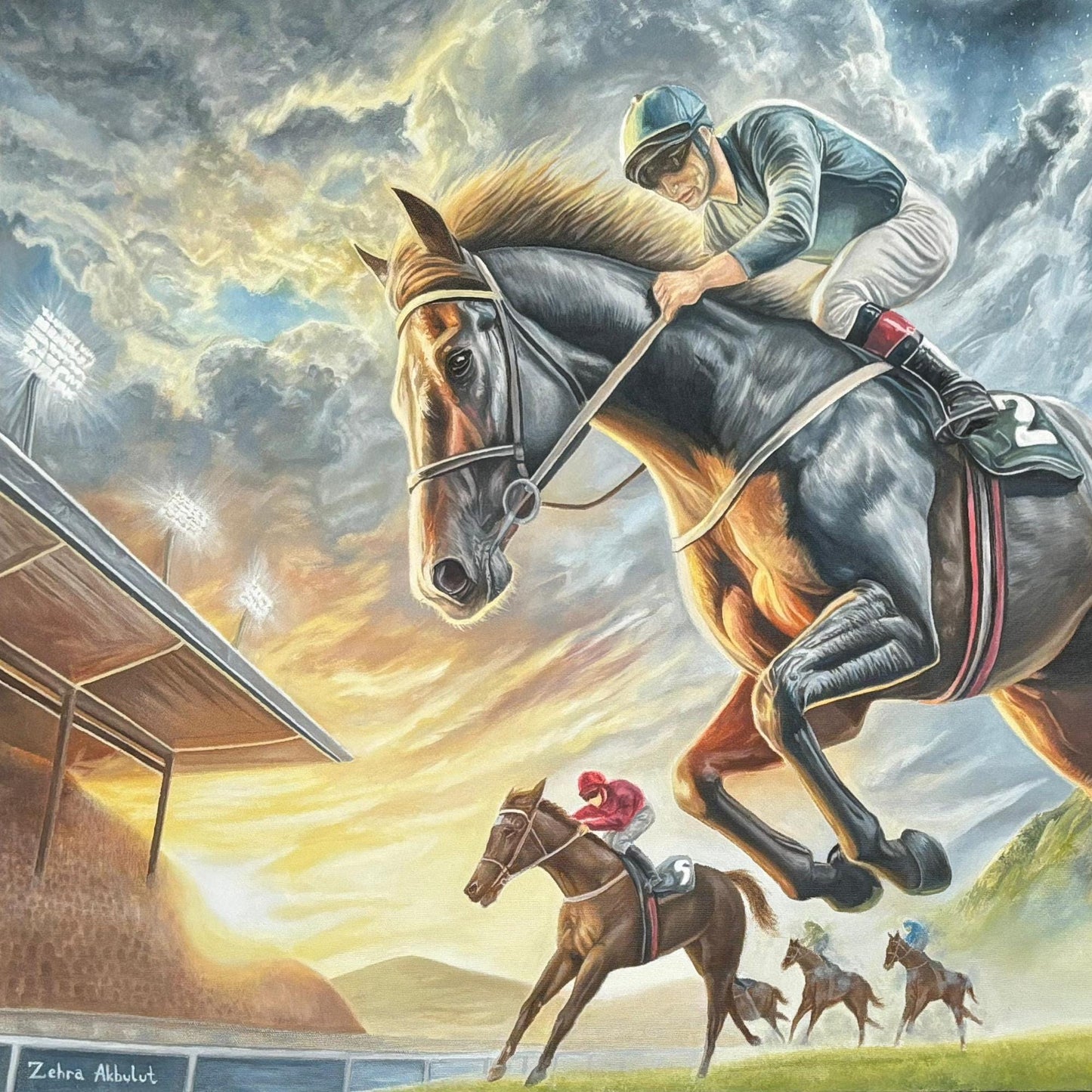 Original Signed Oil Painting - Horse Racing - Champion