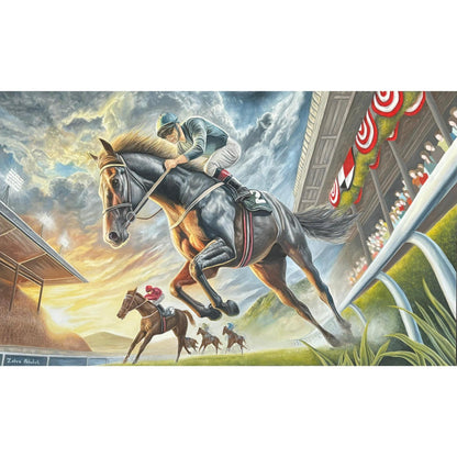 Original Signed Oil Painting - Horse Racing - Champion